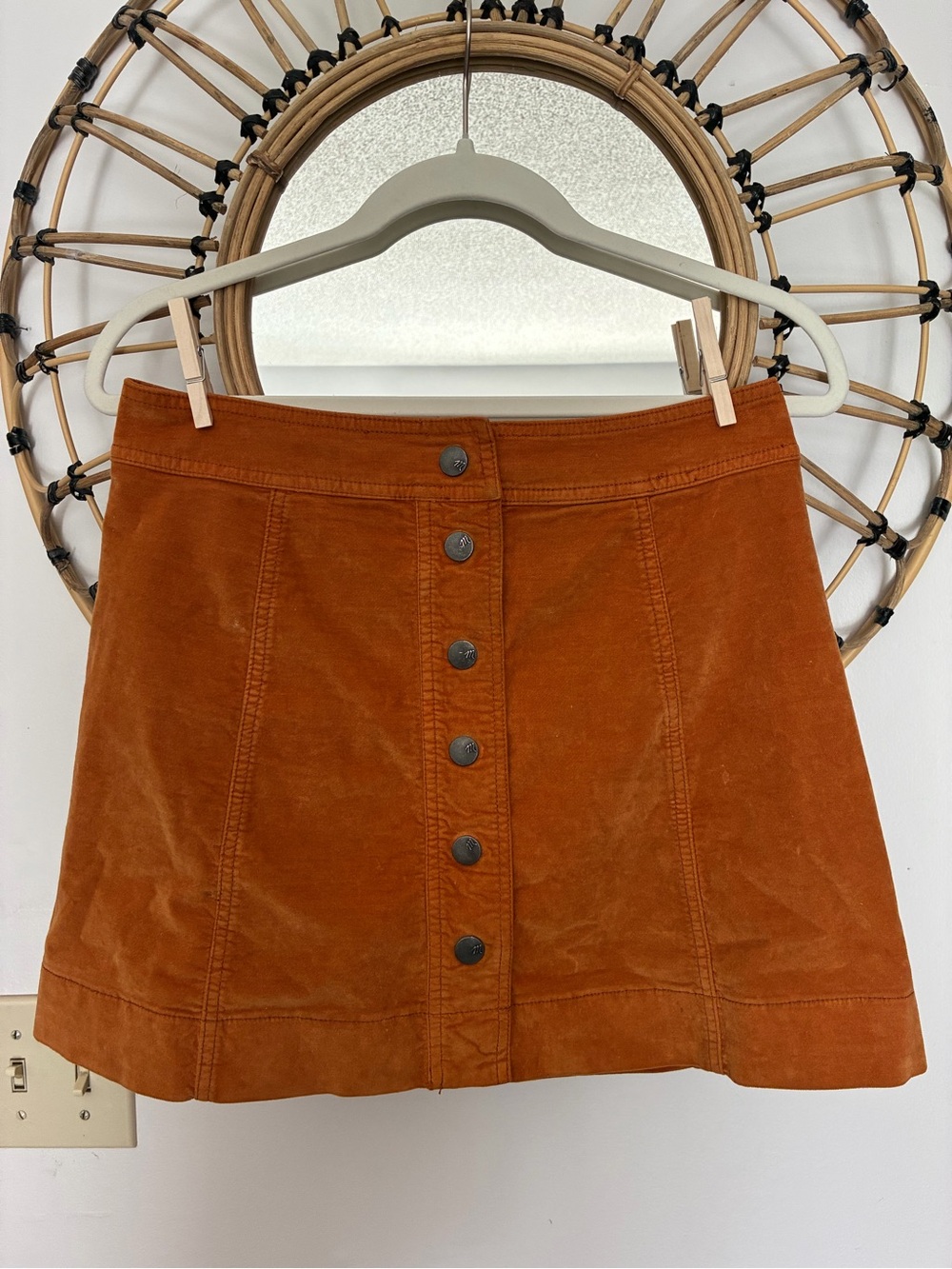 Madewell Rust Button-Front Corduroy Mini Skirt